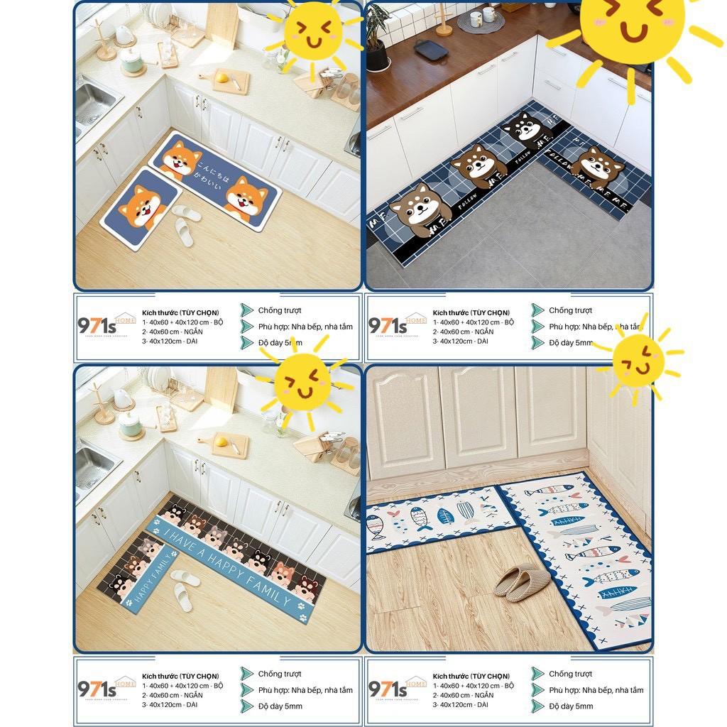 Bộ 2 Thảm Bếp Hàng Loại 1 Dày Và Mịn Thấm Hút Tốt, Mặt Đáy Chống trơn, Mặt Thảm Bali