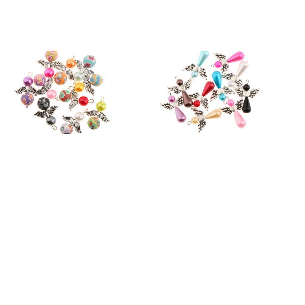 20 Pieces Colored Pearl Charms Angel Wings Polymer Clay Round Bead Metal Charms For DIY Pendant Necklace Bracelet Jewelry Making Crafts