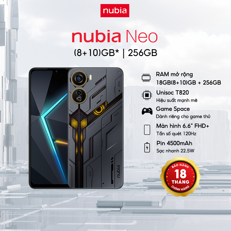 Điện thoại Gaming Nubia Neo | 18(8+10)GB/256GB | 6.6'' FHD+ 120Hz | Unisoc T820 | Sạc 22.5W | Hàng Chính Hãng