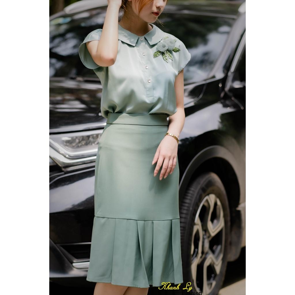 Áo Thiết Kế Lụa Cao Cấp Hoa Hồng Bạc Hà