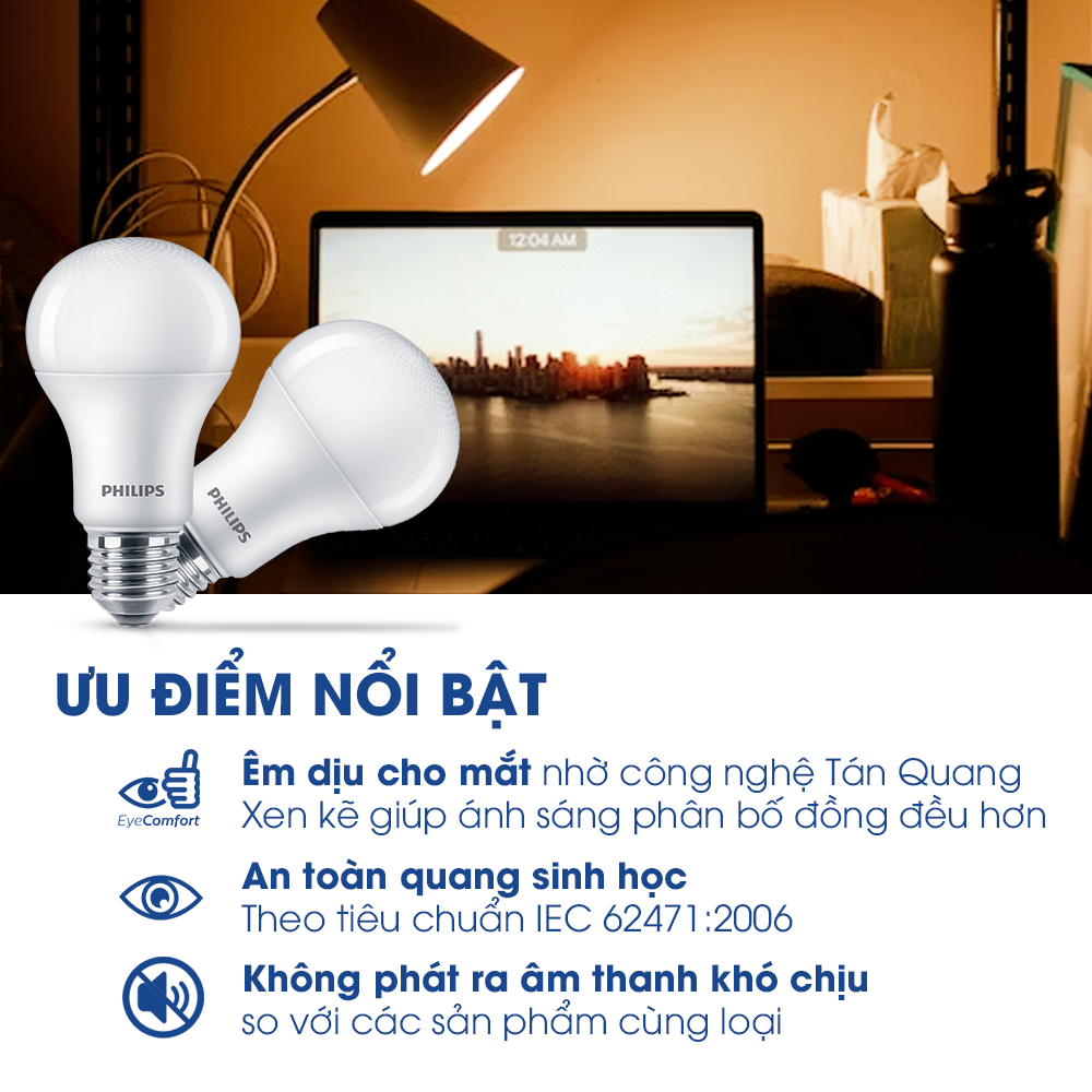 Bóng đèn PHILIPS LEDBULB Mycare A60 -Công suất (4W,6W,8W,10W,12W) 