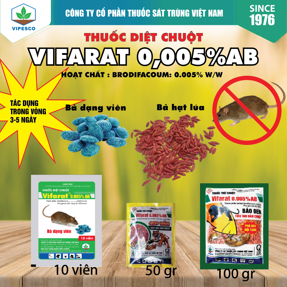 THUỐC DIỆT CHUỘT - VIFARAT 0.005% AB (10 viên)