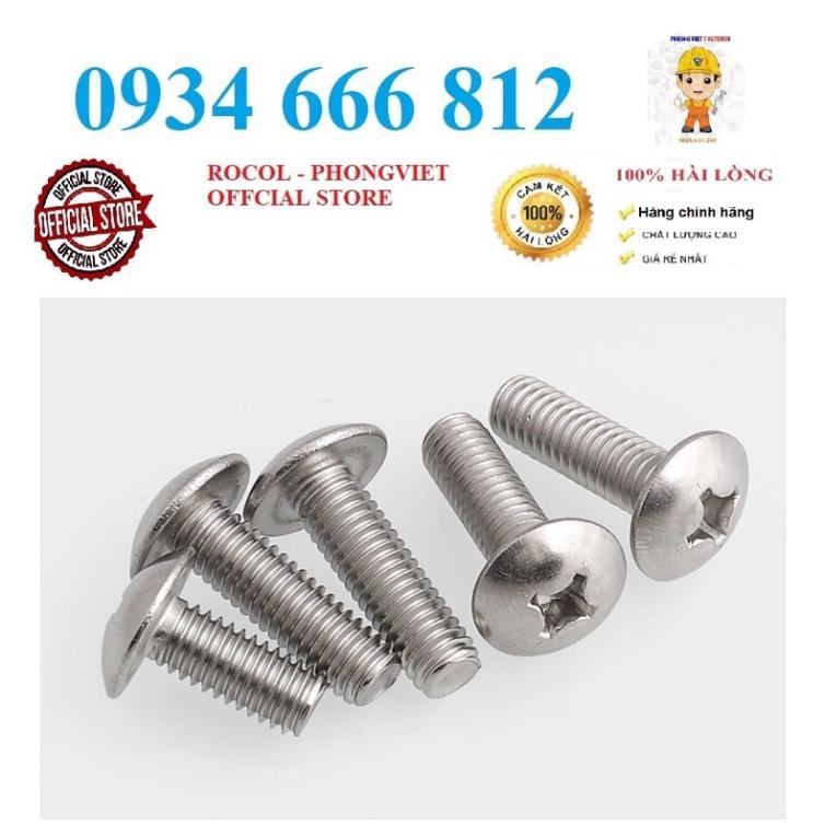 Combo 50c vít pake đầu dù thân bulong INOX 304 M6, M6X20, M6X25