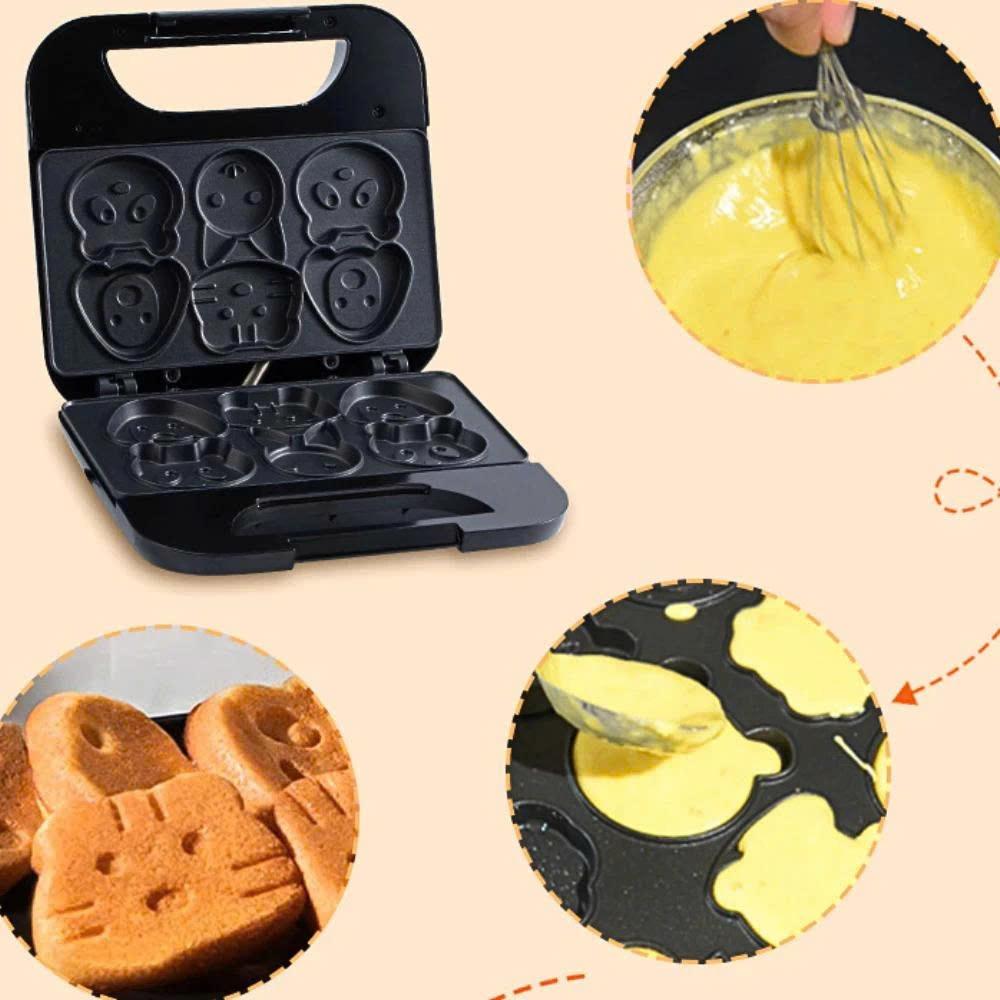 Máy làm bánh khuôn 6 hình động vật, máy nướng bánh hình thú chống dính, làm bữa sáng cho bé hình thú đa dạng
