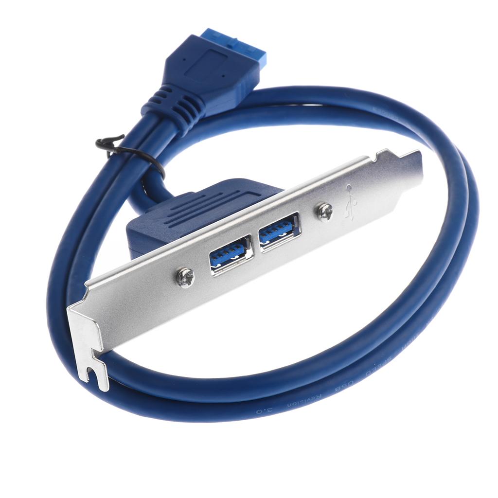USB 3.0 Female Dual Port Panel Extension Bracket to 20 Pin Motherboard Header Cable