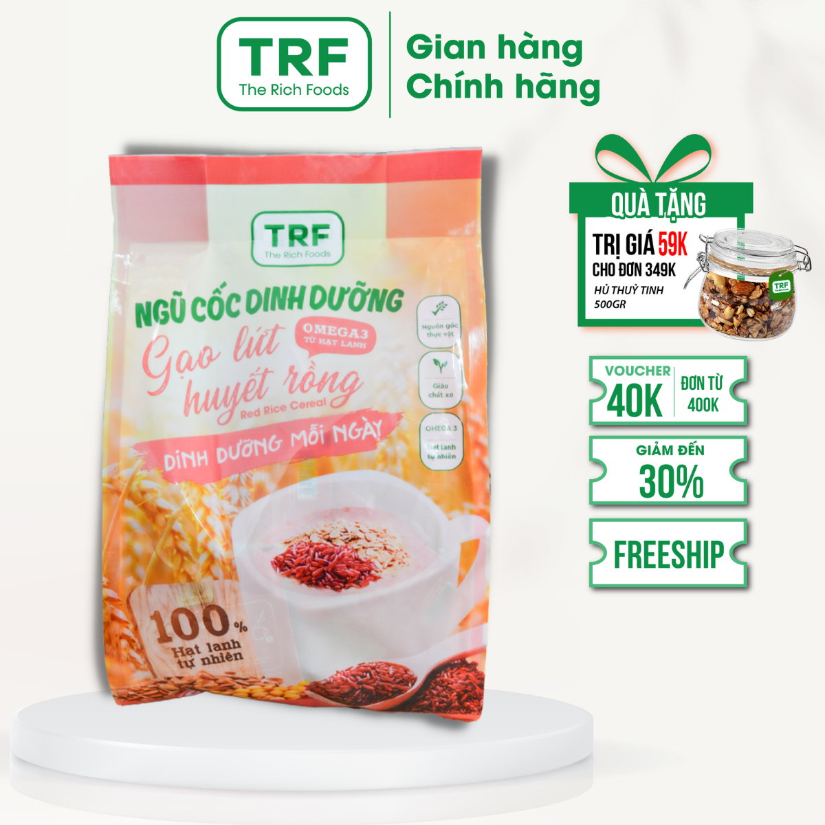 Ngũ cốc dinh dưỡng gạo lứt huyết rồng- The Rich Food- túi 400gr (16 gói)