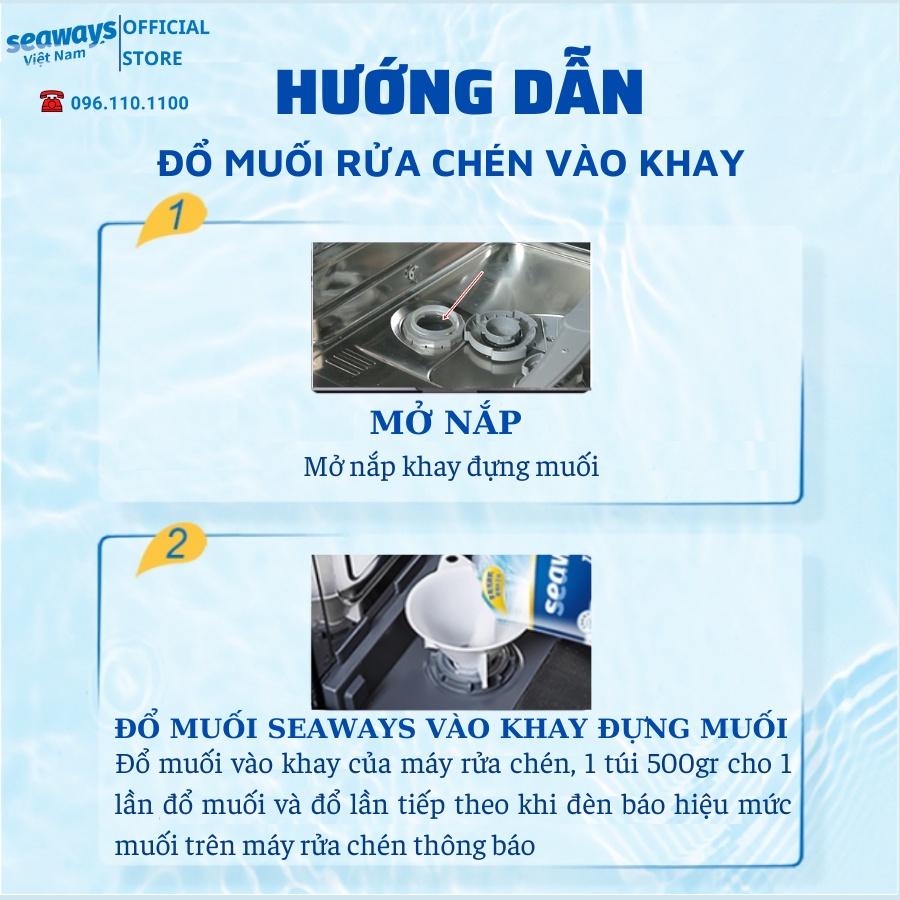 10 túi Muối rửa chén bát, làm mềm nước Seaways, túi 500gr - Dành cho mọi loại máy rửa chén bát