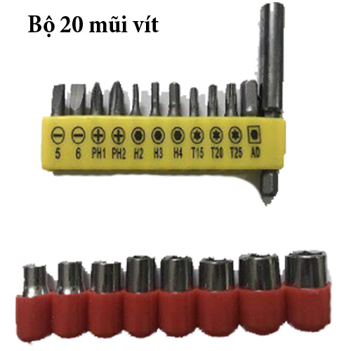 Máy khoan bắn vít Aotuo 12V kèm 2 Pin và Bộ 20 Mũi vít