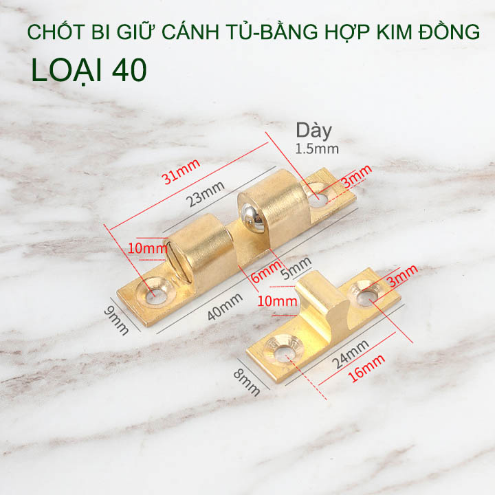 01 Chốt bi giữ cánh tủ bằng hợp kim đồng, có điều chỉnh độ chặt, có nhiều cỡ cho khách lựa chọn