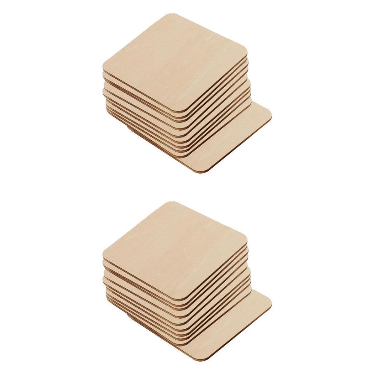 20x Blank Wood Natural Slices Wooden Squares Cutouts For DIY Crafts