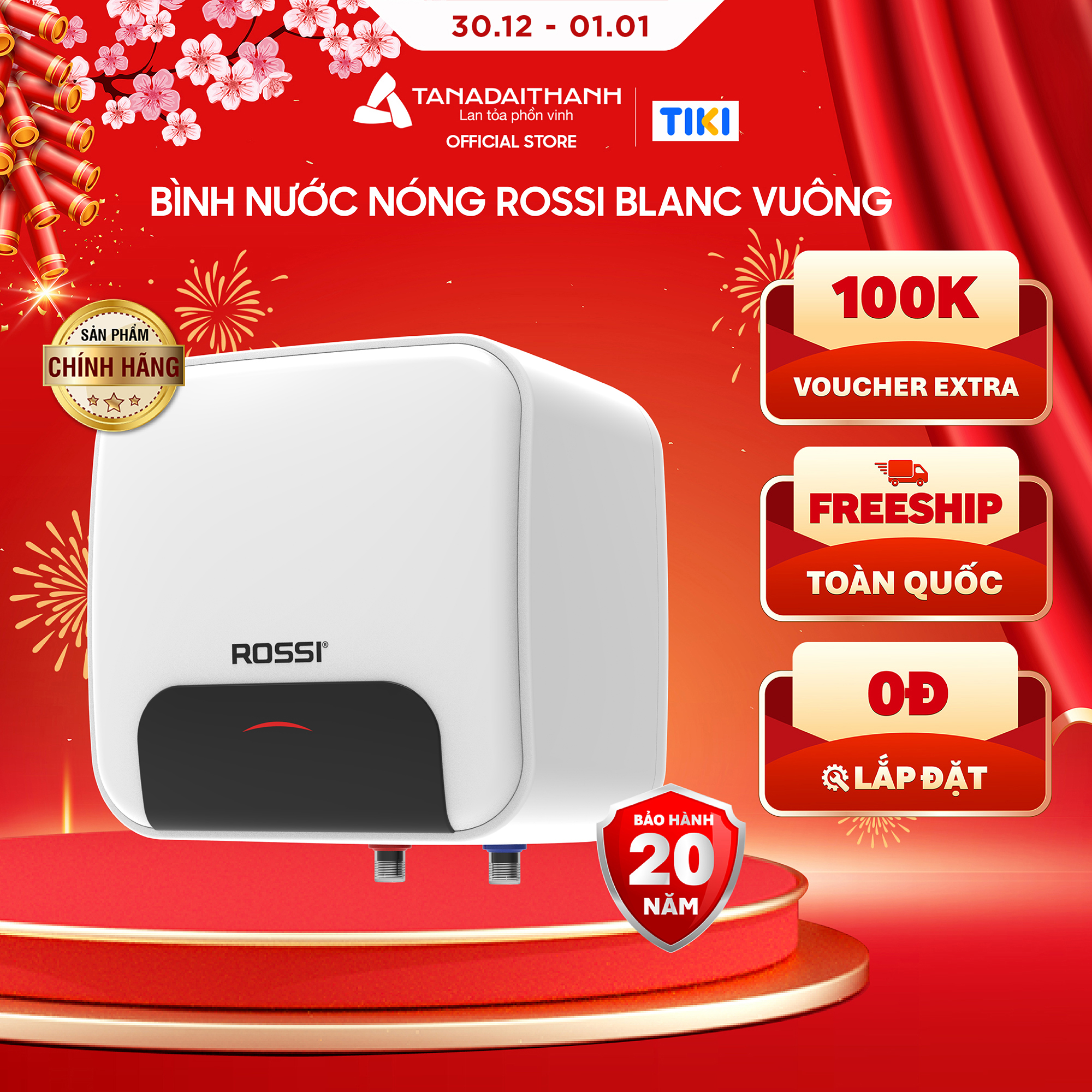 Bình nóng lạnh gián tiếp Rossi Blanc Vuông (15/20/30 Lít) - Chính hãng, Bảo Hành 20 năm