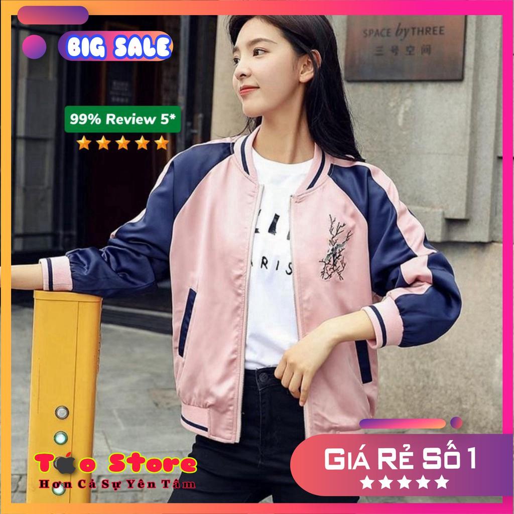 Áo khoác dù Bomber dây kéo KD14 thêu hoa anh đào, form Hàn Quốc unisex cho nam nữ, chất liệu Dù cao cấp