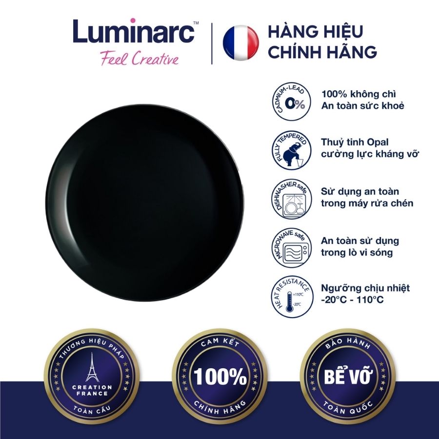 Bộ 6 Đĩa Thuỷ Tinh Luminarc Diwali Đen 27cm - LUDIP0786