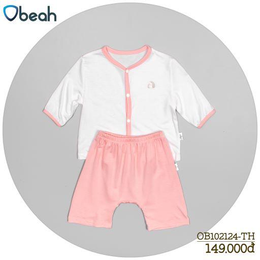 Obeah set bộ tay lỡ trắng phối hồng (sơ sinh) Fullsize 59 đến 90 cho bé từ 0 đến 24 tháng