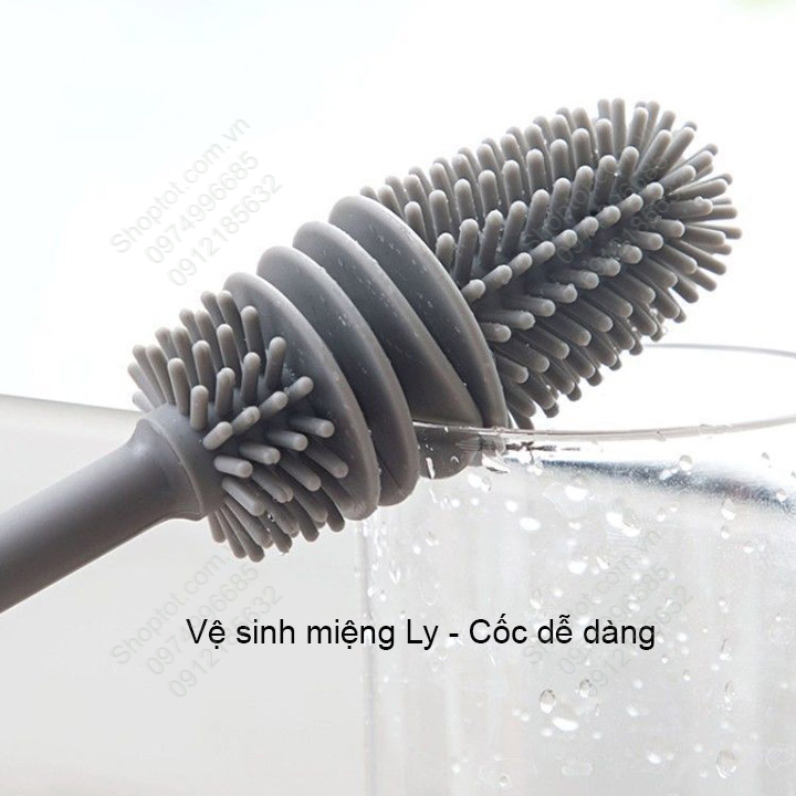 Dụng cụ cọ rửa cốc ly, bàn chải cọ rửa ly cốc làm bằng nhựa PP, TPR mềm dẻo