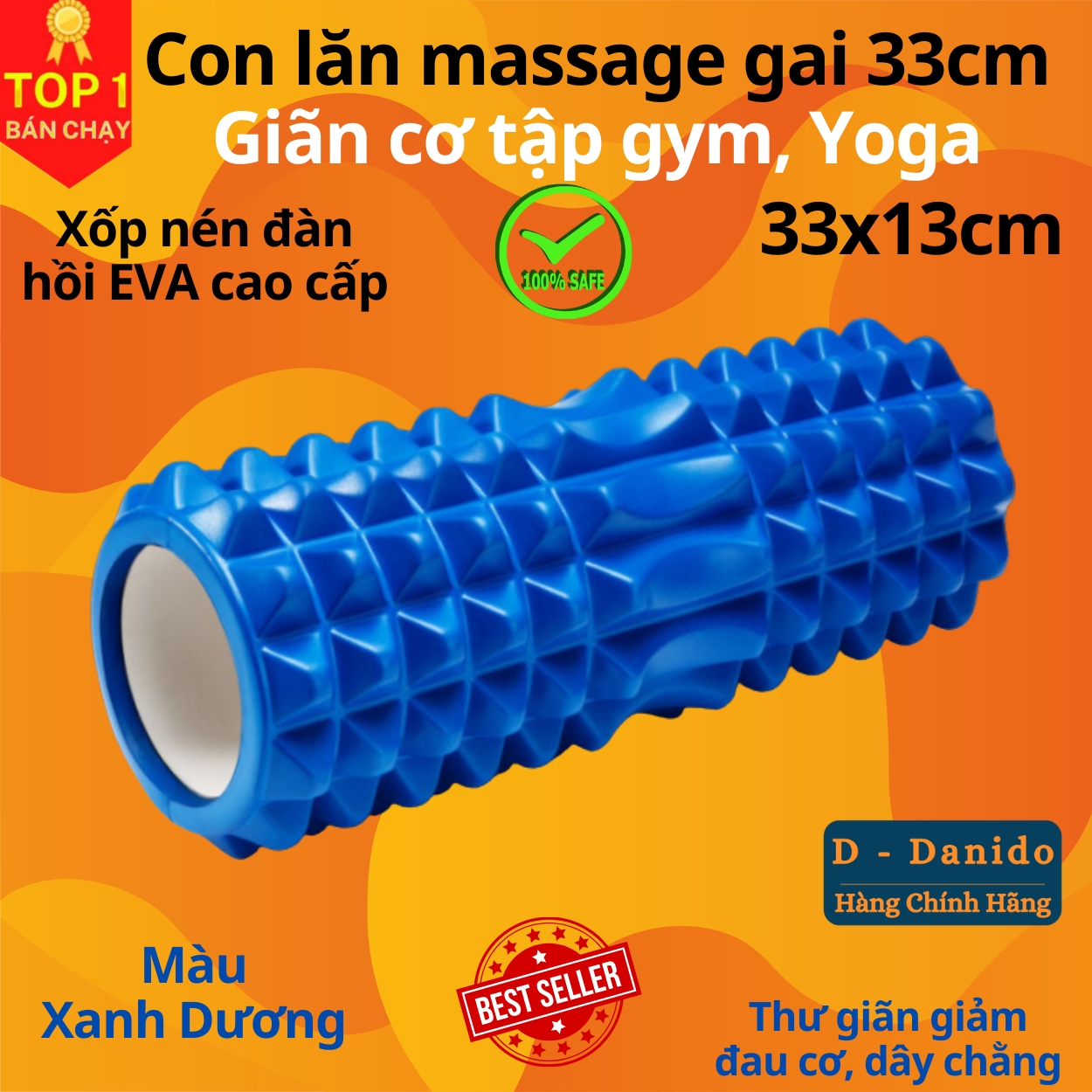 Con Lăn Foam Roller Massage Gai 33cm - Ống Lăn Dãn Cơ Tập Gym, Yoga, Thể Hình miDoctor