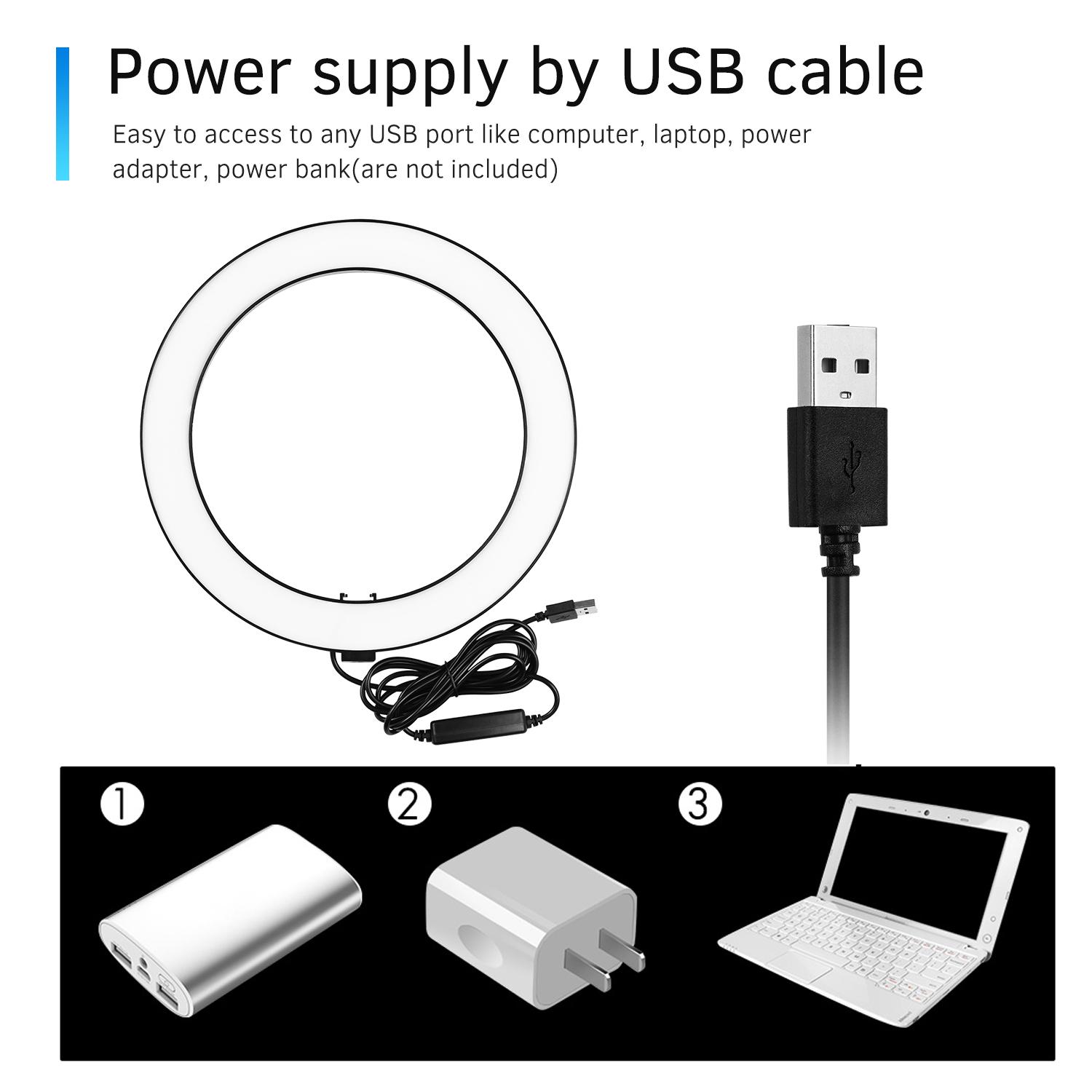 Đèn LED vòng 10 inch Chụp ảnh Đèn chiếu sáng 3 chế độ USB có thể điều chỉnh độ sáng Được hỗ trợ với giá ba chân máy tính để bàn mini để phát trực tiếp