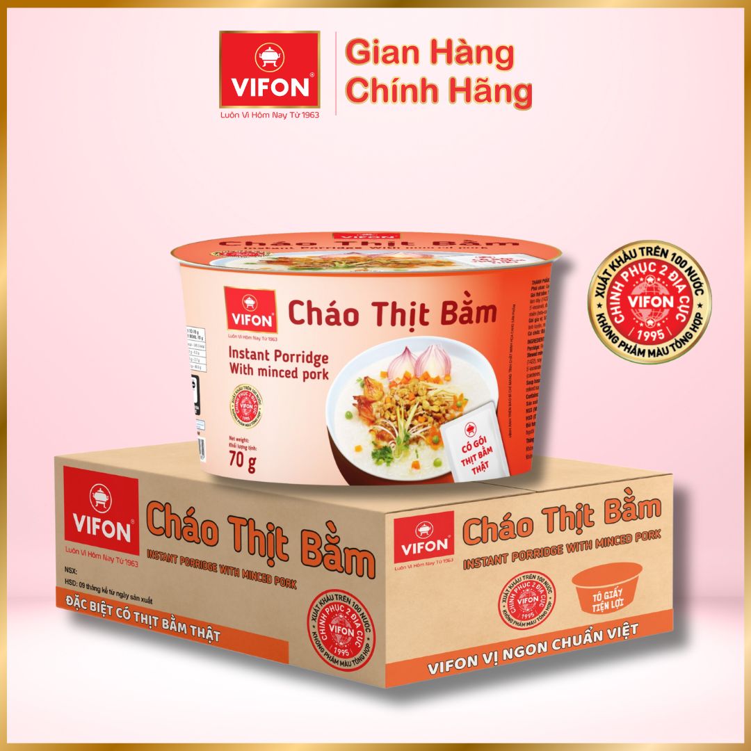 [Thùng 12 tô] Cháo thịt gà/ Cháo thịt bằm VIFON 70gr/tô