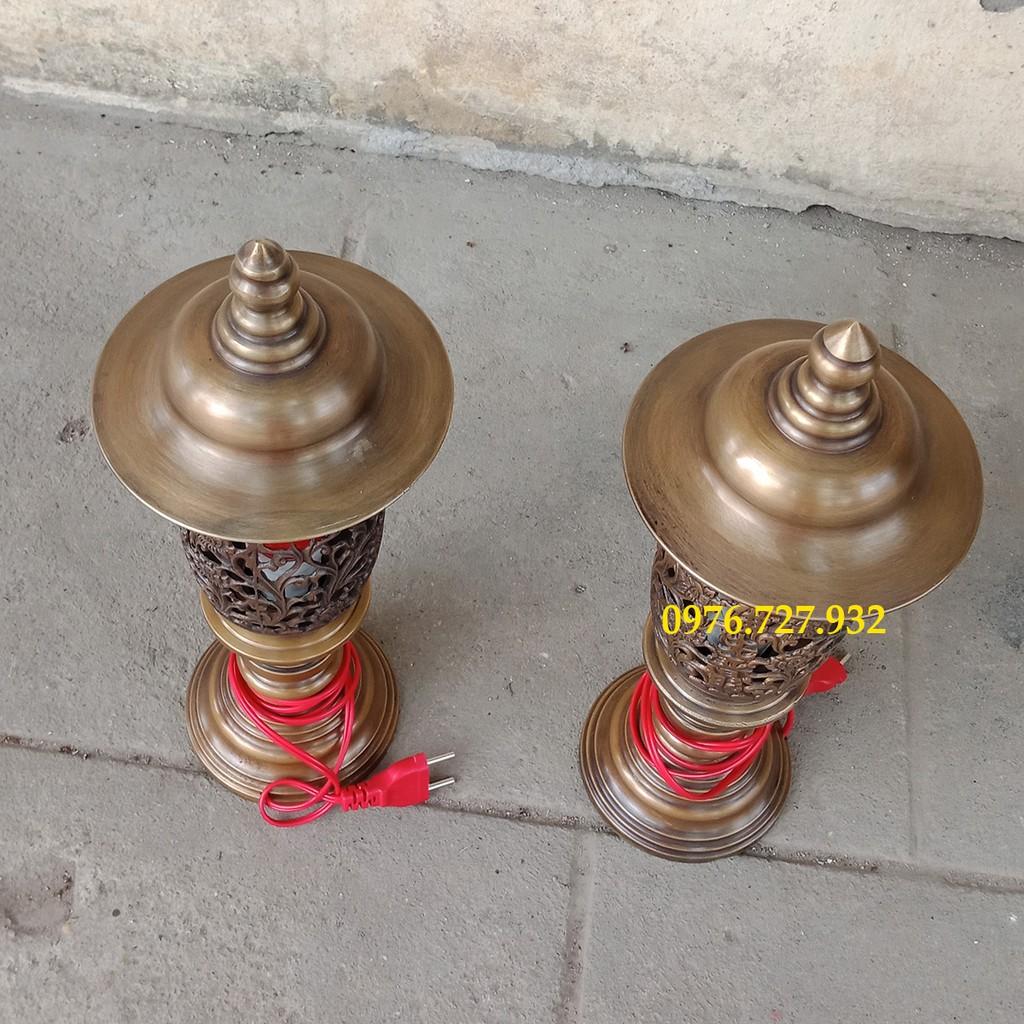 Đèn quả dứa bằng đồng vàng giả cổ cao 40cm, bán đèn thờ, đèn thờ thắp điện