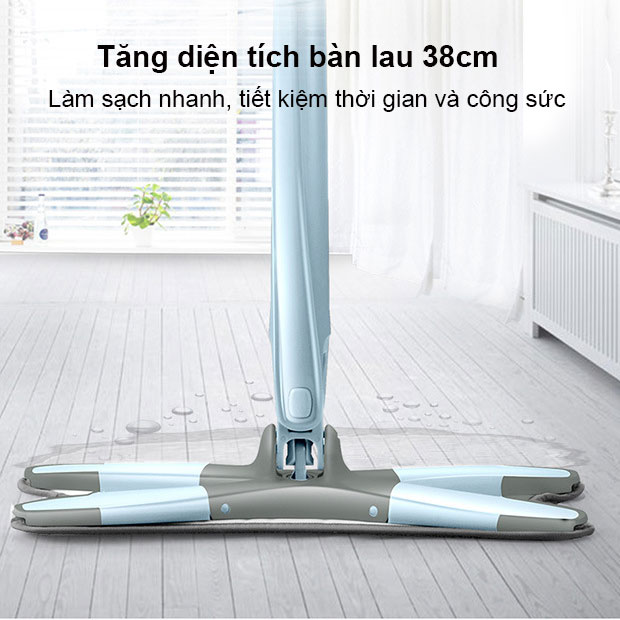 Cây lau nhà chữ X Kitimop-DRY chổi lau nhà tự vắt xoắn xoay 180 độ kèm bông microfiber mềm mịn thấm hút