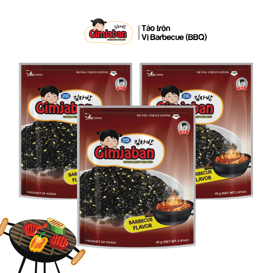 3 gói tảo biển Gimjaban vị BBQ Godbawee