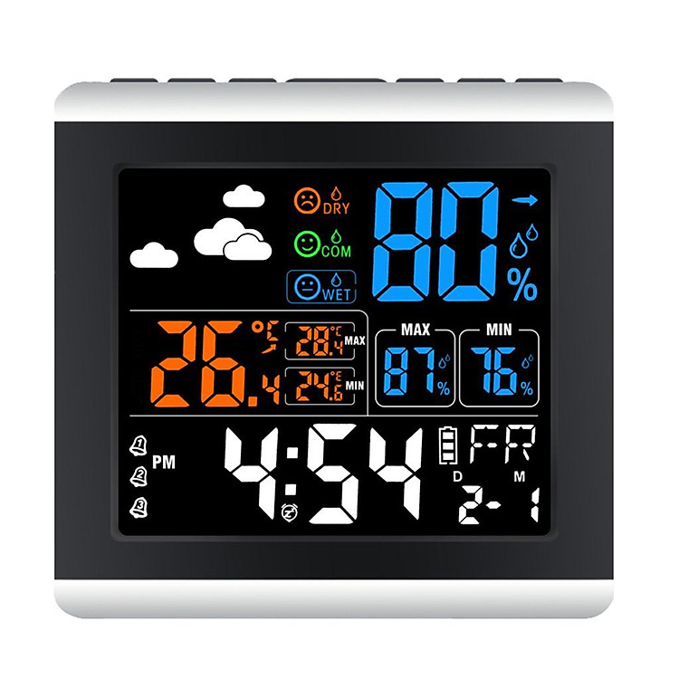 Large LCD Color Digital Table Alarm Clock with Temperature Humidity Display