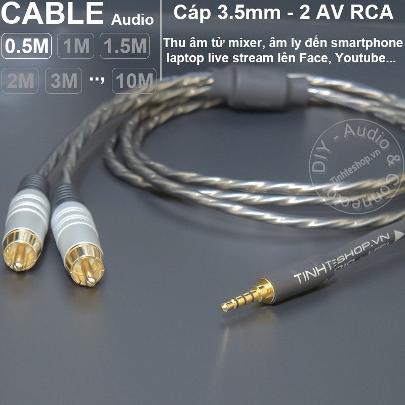 Cáp 3.5 sang 2 RCA livestream cho iPhone vs Android - Live streaming audio cable