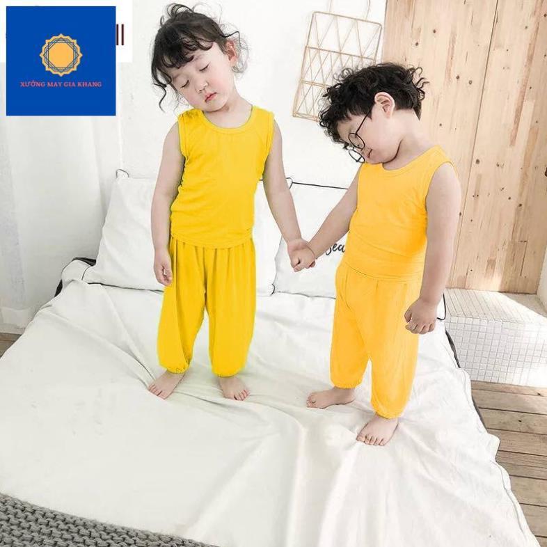Đồ bộ quần áo thun bé trai, bé gái mặc cùng nhau, ba lỗ trơn, chất cotton mát mẻ - Quần áo trẻ em