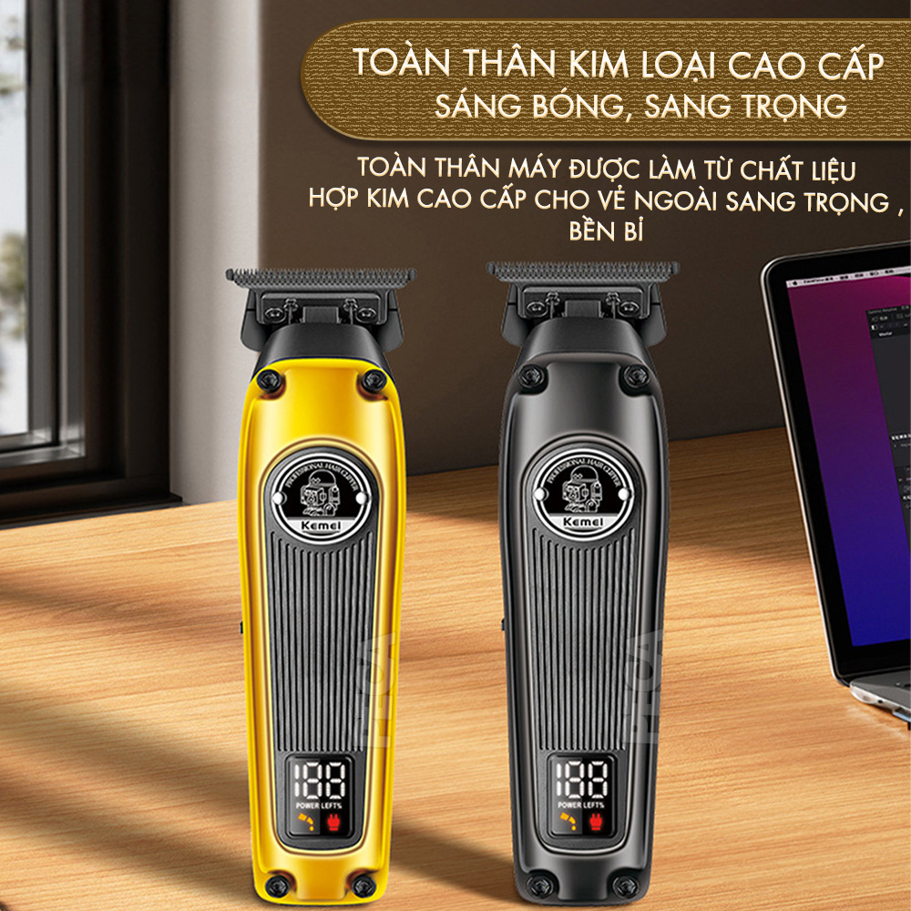 Tông đơ chấn viền chuyên nghiệp Kemei KM-1855 lưỡi mạ carbon DLC cao cấp, động cơ không chổi than, công suất mạnh 8W không nóng hoạt động hiệu quả - Hàng chính hãng