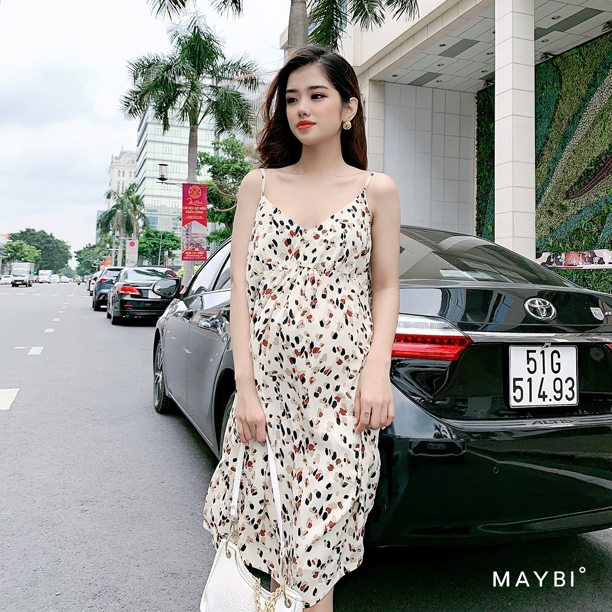 MAYBI - Đầm 2 dây cổ V rã tùng váy Pancho Muddy Dress