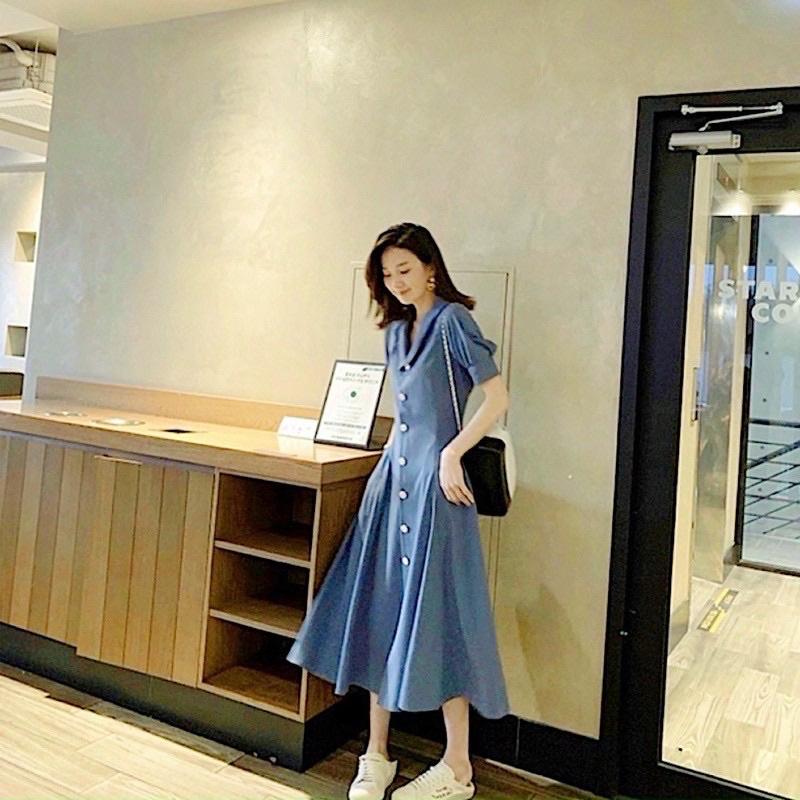 Đầm váy sơ mi nút trắng 2 màu (kèm hình thật)