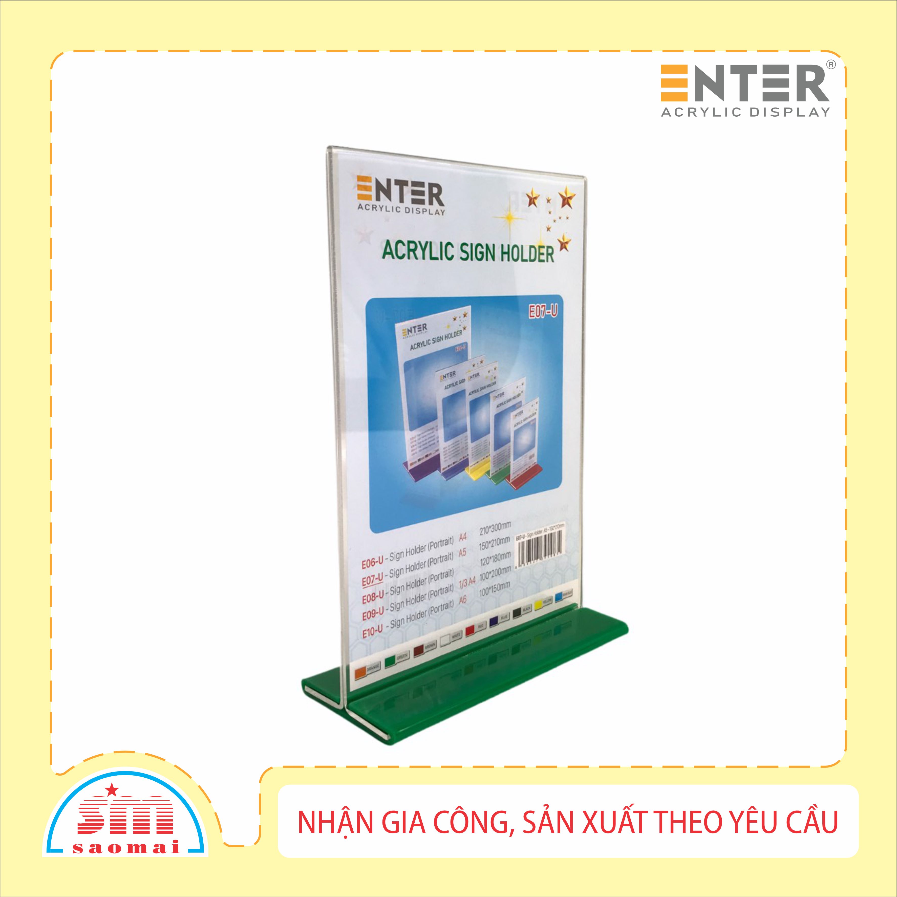 Kệ mica 2 mặt Enter E07-U LR 150x210mm đế lùa uốn bằng A5 đứng