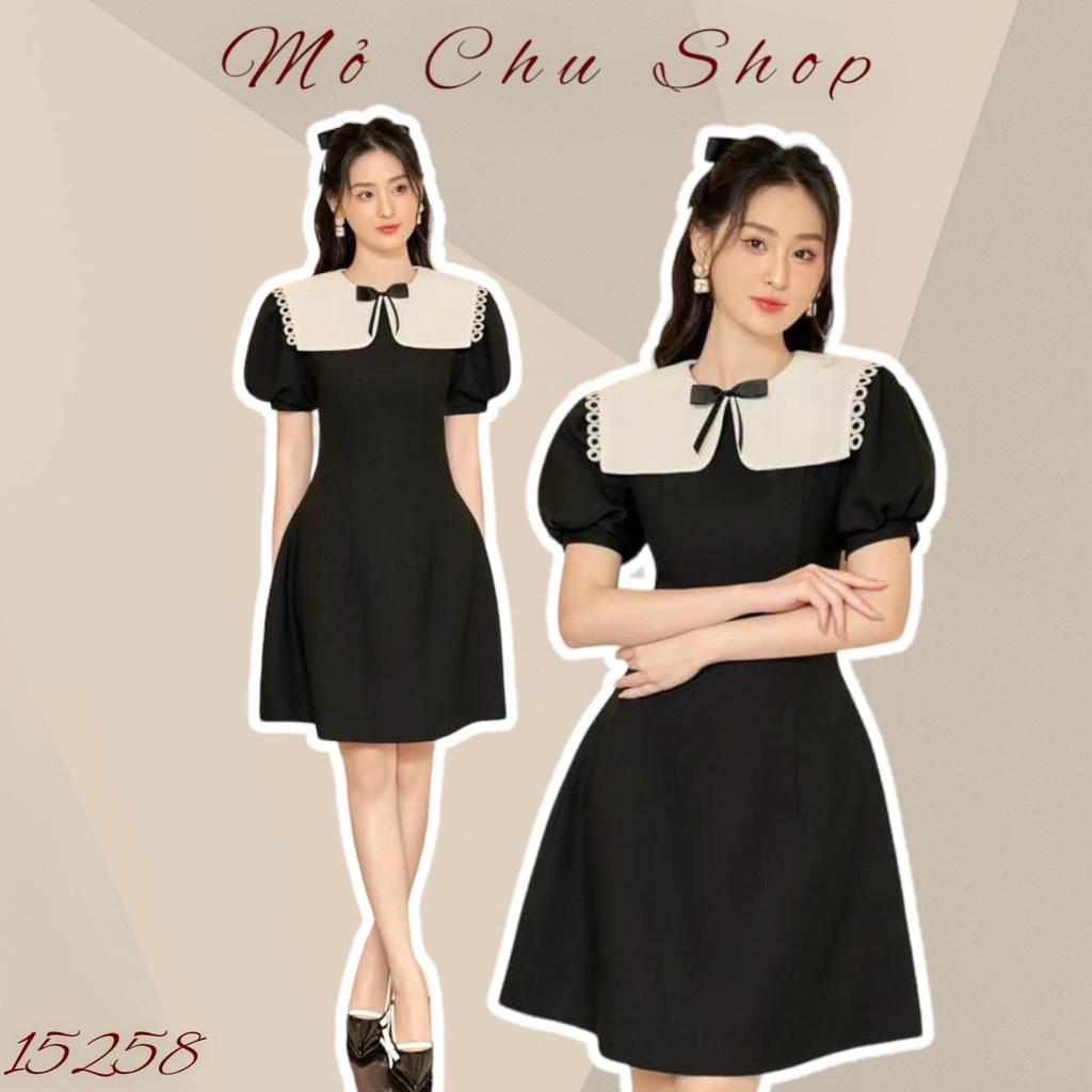 Đầm xoè phối cổ trắng nẹp tròn