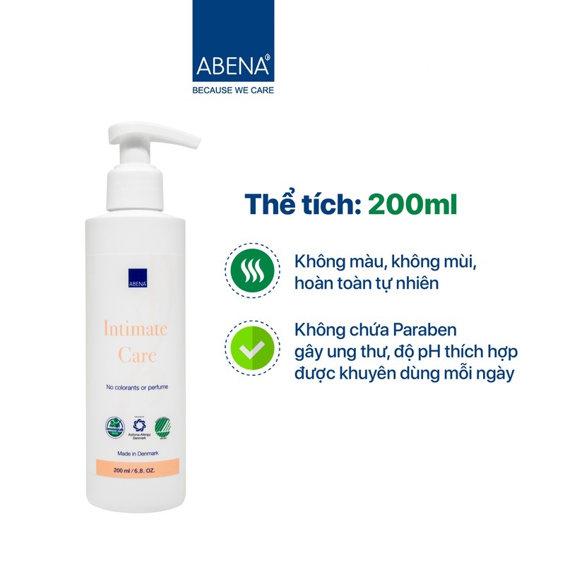 Dung dịch vệ sinh phụ nữ từ Đan Mạch Abena Intimate Care 200ml cân bằng độ pH, chống viêm ngứa