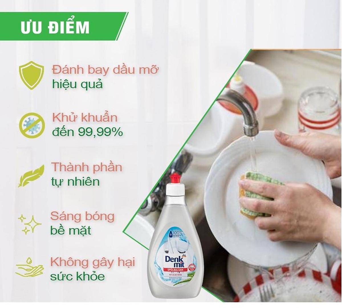 Nước Rửa Bát Đậm Đặc DENKMIT NATURE Chiết Xuất Từ Tự Nhiên, An Toàn Với Da Tay, Diệt 99% Vi Khuẩn, 500ml, Nhập Đức