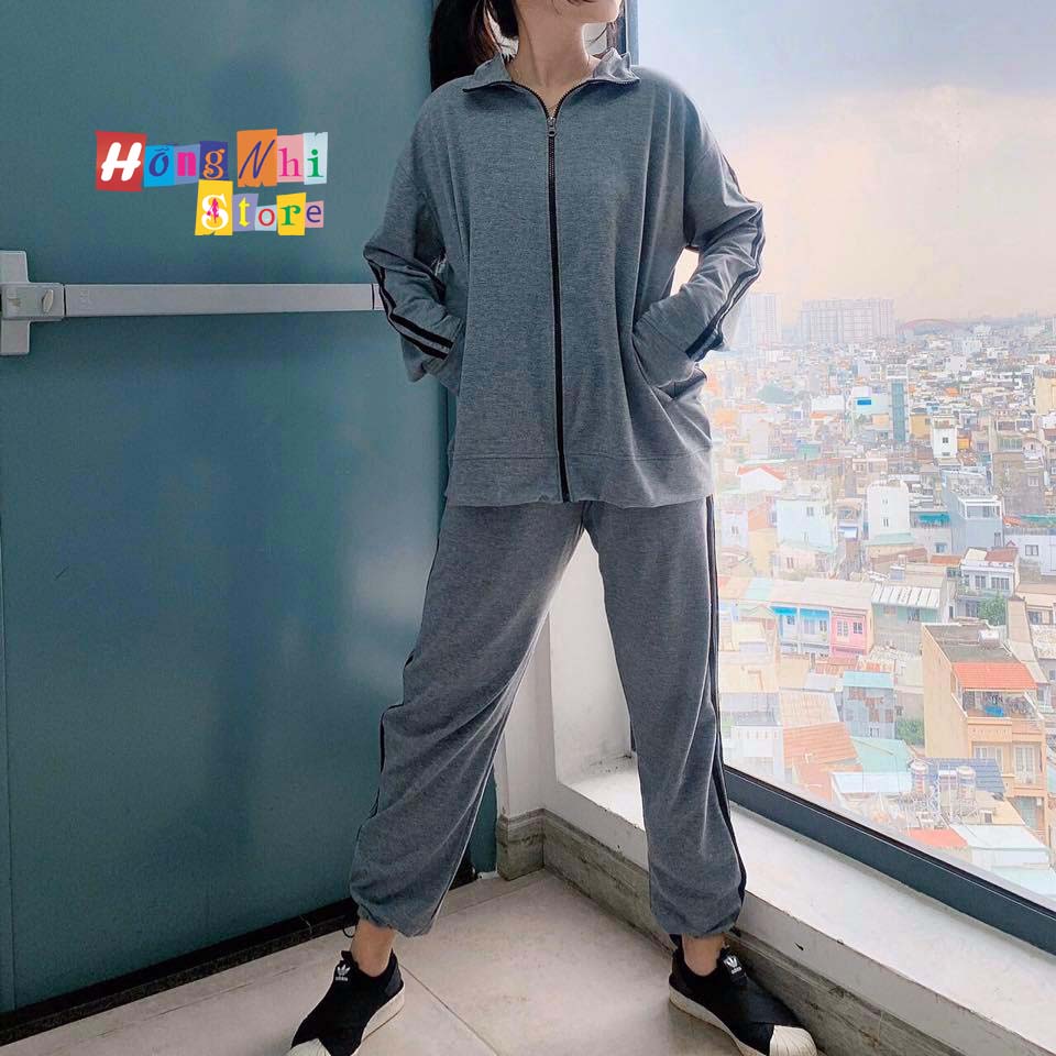 Set Bộ Thể Thao Oversize Ulzzang Unisex Áo Khoác Tay Dài Quần Jogger Dài Màu Xám Cao Cấp - MM