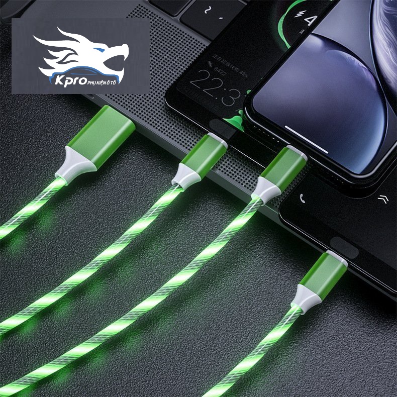 Dây sạc, cáp sạc đèn led chuyển động 3 đầu sạc sửa dụng trên ô tô, xe hơi - Hàng Kpro chất lượng cao