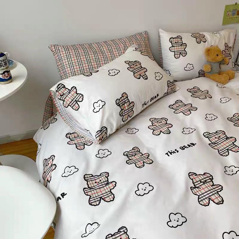 Bộ chăn ga gối Cotton poly M2T bedding Gấu trắng BBR, vỏ chăn mền, drap nệm và 2 vỏ gối