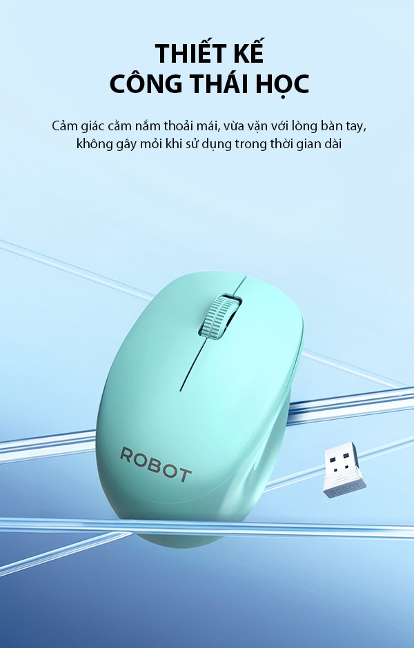 Chuột Không Dây Tĩnh Âm ROBOT M210S Kết Nối USB 2.4Ghz Độ Phân Giải 1600 DPI HÀNG CHÍNH HÃNG