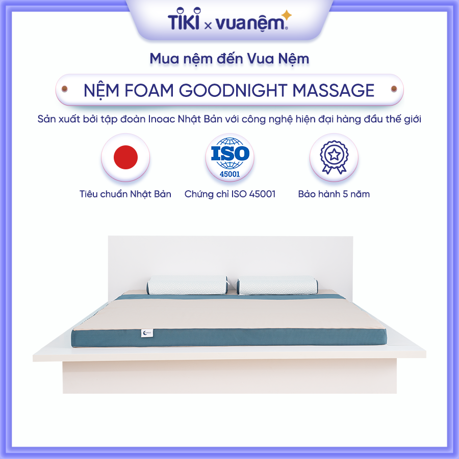 Nệm foam Goodnight Massage bán chạy số 1 Việt Nam 9cm tại Vua Nệm - Cấu trúc lượn sóng duy trì tư thế tự nhiên của cột sống