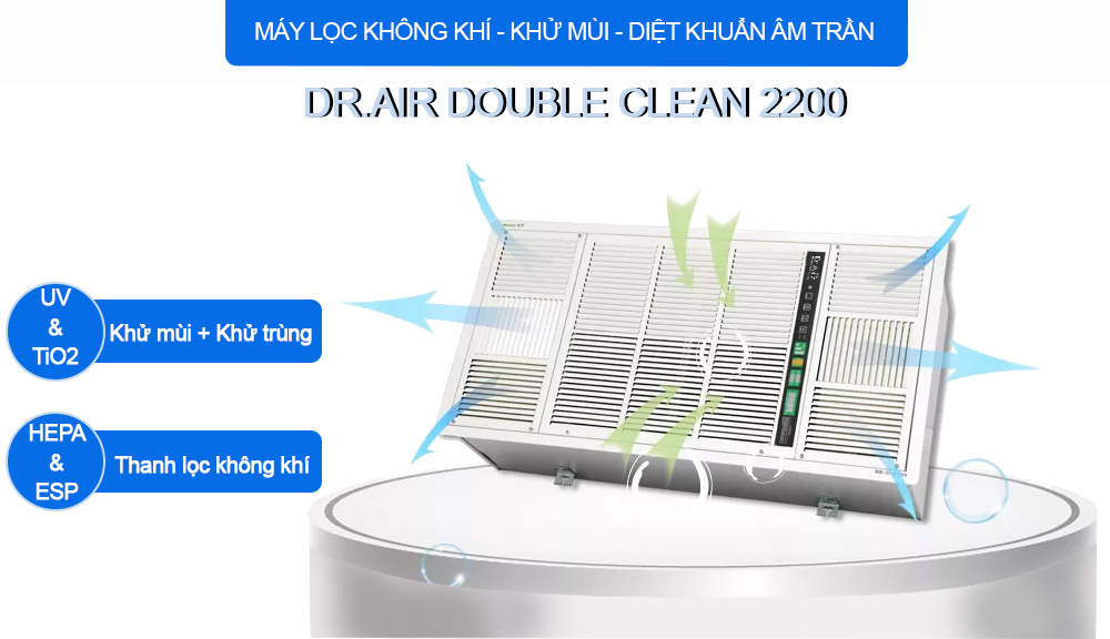 Máy lọc không khí tuần hoàn âm trần Drzone Ozone is Life Double Clean 2200- Hàng chính hãng