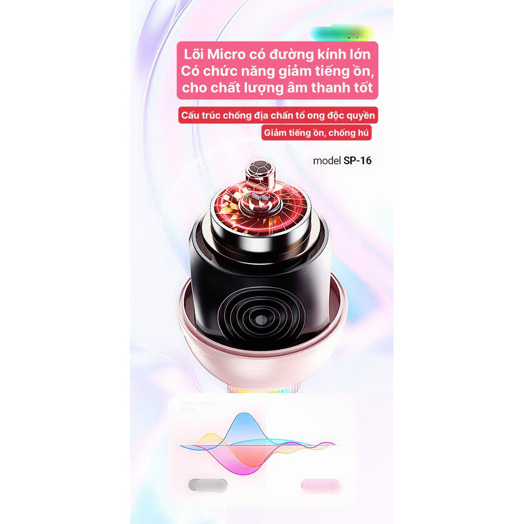 Micro Bluetooth Celebrat SP-16 hát Karaoke gia đình, âm thanh vòm Hifi, hàng chính hãng, Kim Ánh cho dùng thử 30 ngày