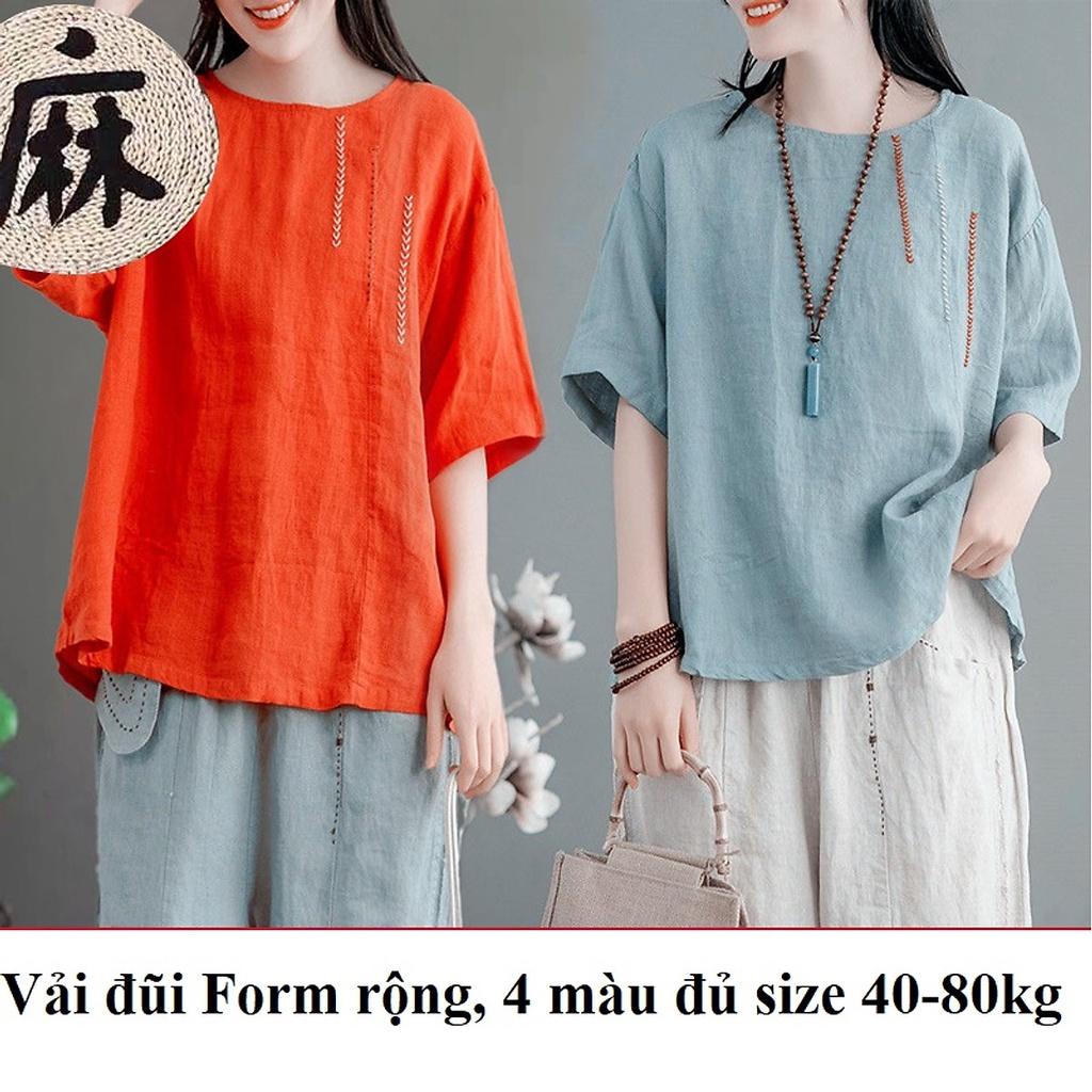 Áo trung niên form rộng fullsize M đến 2XL, áo đũi nữ thêu hoa họa tiết dễ mix đồ mẫu mới Đũi Việt ALE17