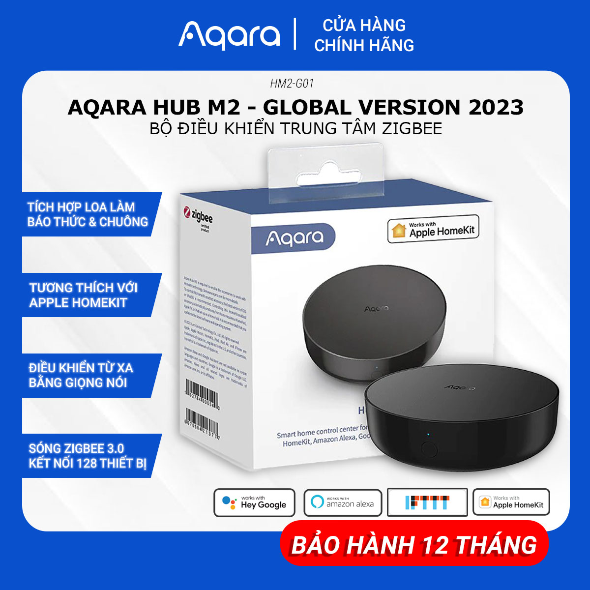 Bộ Điều Khiển Trung Tâm AQARA HUB M2-G01 Bản Quốc Tế Tương Thích HomeKit Sóng Zigbee 3.0 Hàng Chính Hãng BH 12 Tháng