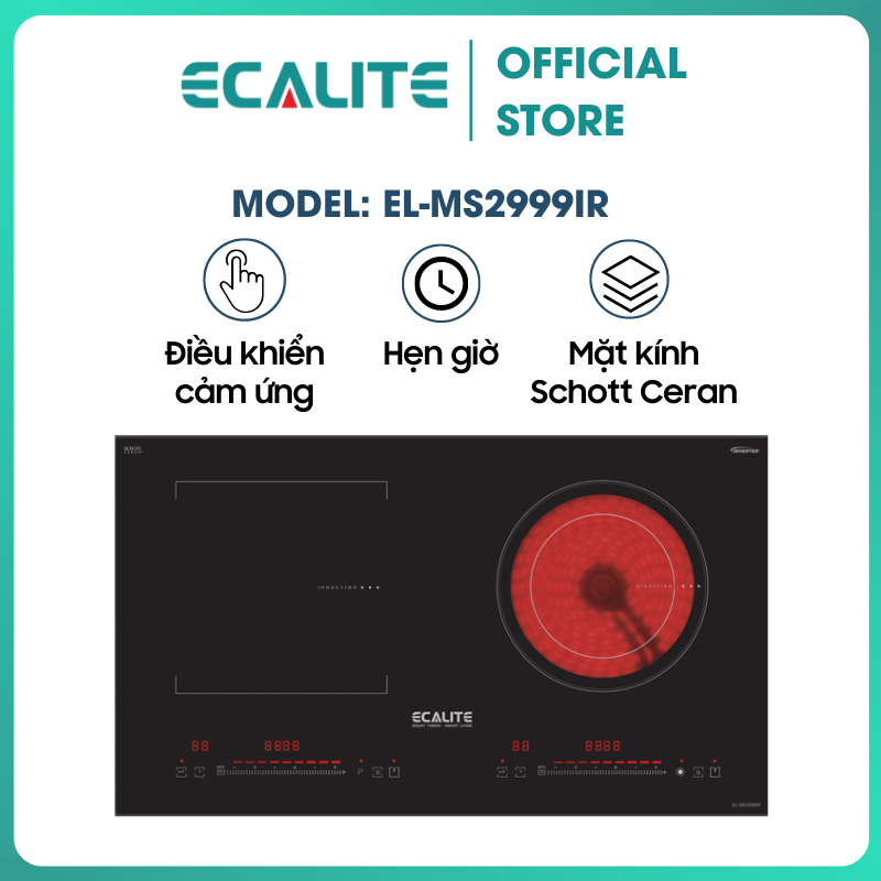 Bếp 1 Điện 1 Từ Ecalite EL-MS2999IR Inverter- Mặt Kính Schott Ceran - 9 Mức Công Suất - Hàng Chính Hãng