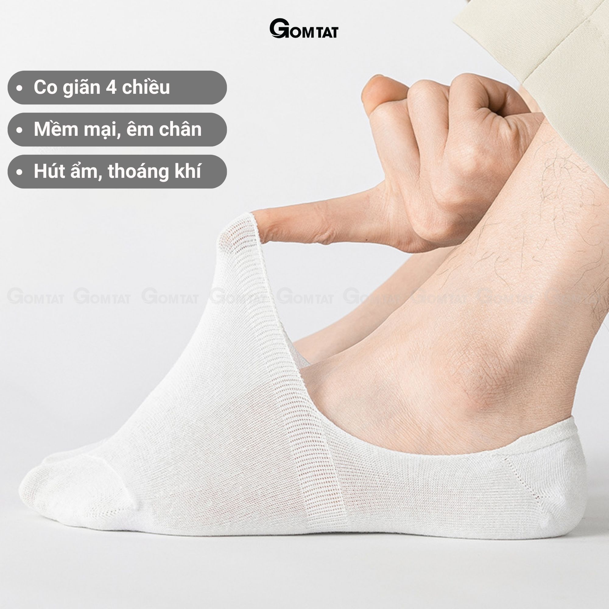 Combo 10 Đôi Tất Nam Mang Giày Lười GOMTAT, Vải Cotton Thoáng Mát, Có Đệm Cao Su Chống Trượt Gót - TAT-LUOI-02-CB10