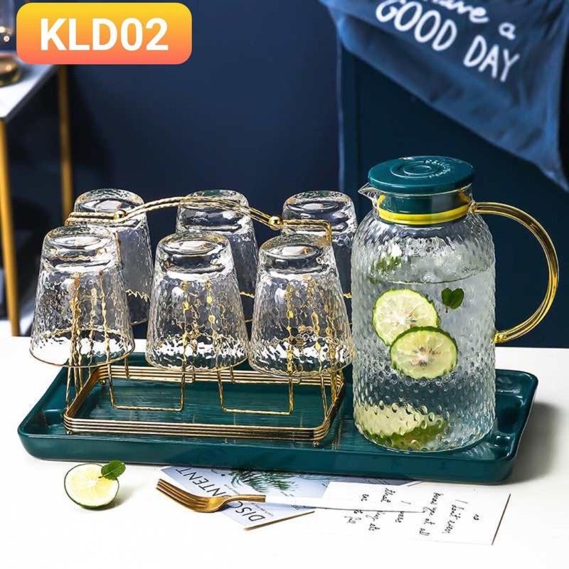 Bộ bình sần kèm khay sứ, giá úp mạ vàng cao cấp