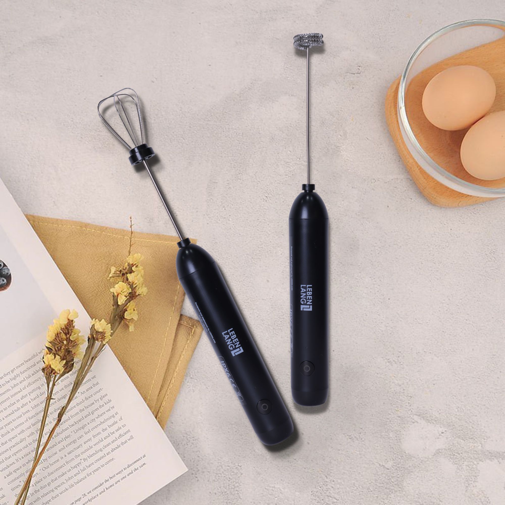 Máy đánh trứng, máy đánh bọt cafe cầm tay mini Lebenlang LBL4588, 2 tốc độ, sạc pin usb tiện dụng - hàng chính hãng