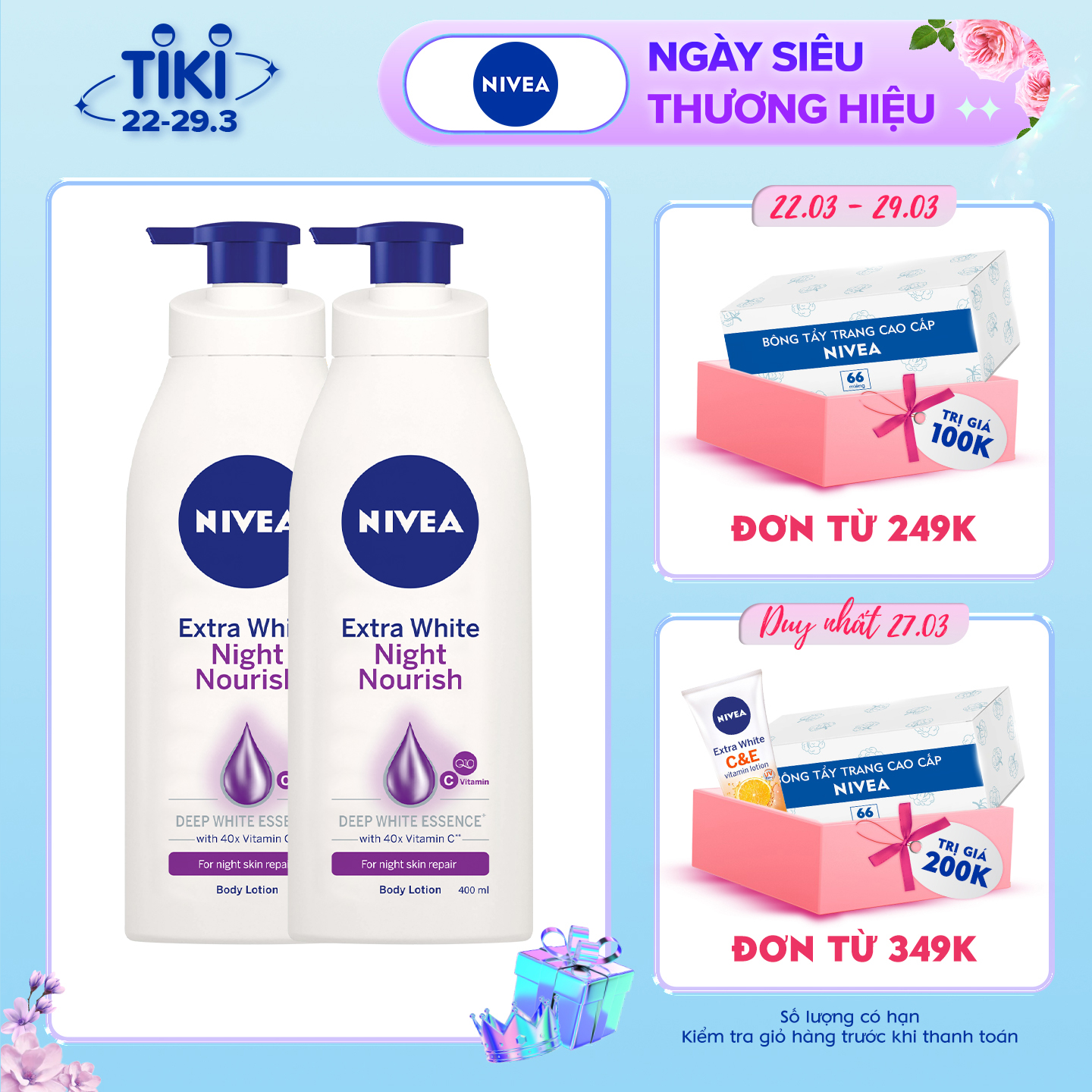 Bộ đôi Sữa Dưỡng Thể Trắng Da Nivea Ban Đêm (400ml) - 88126