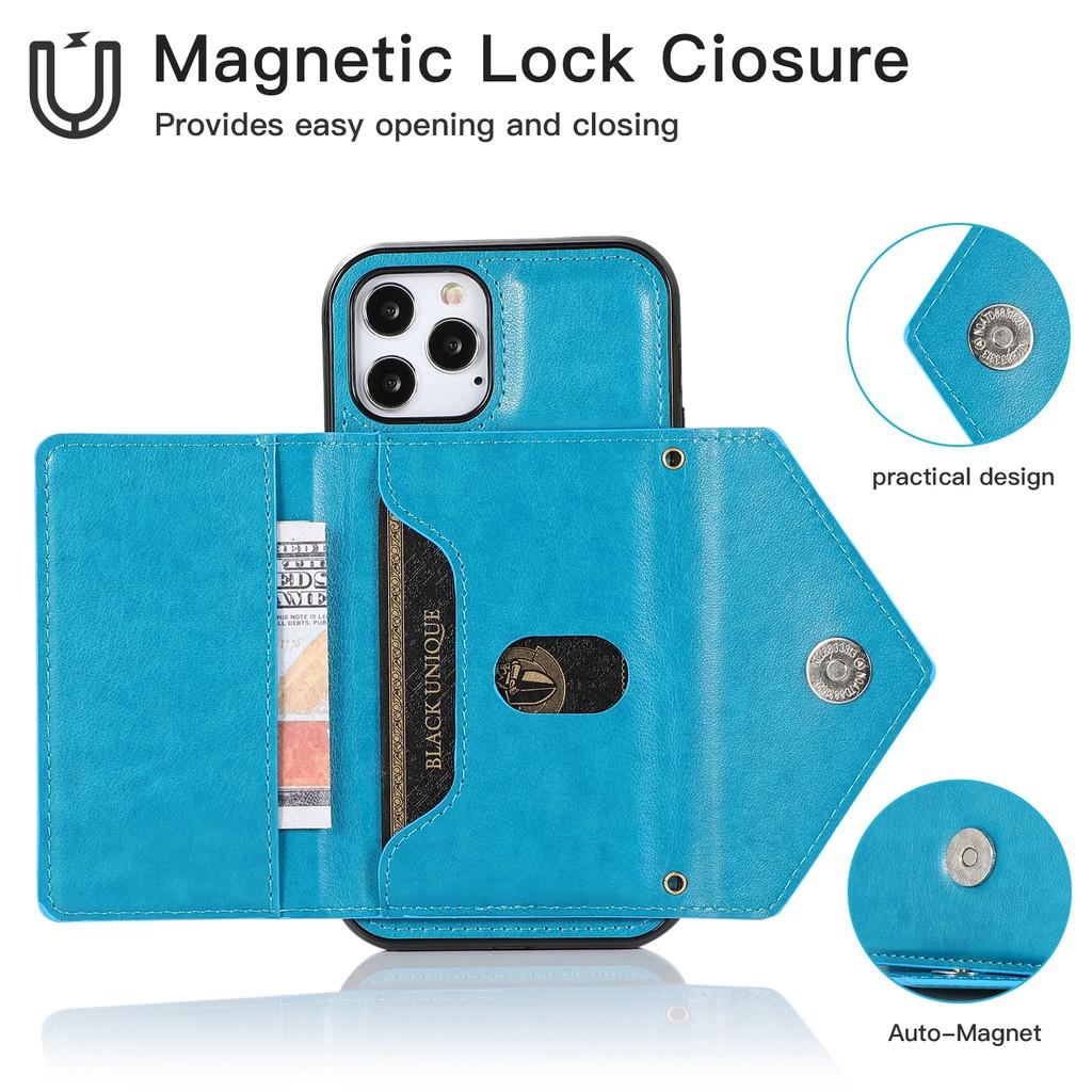 Ốp điện thoại PU kiêm ví đựng thẻ có dây đeo cho iPhone 12 Mini iPhone 11 Pro Max